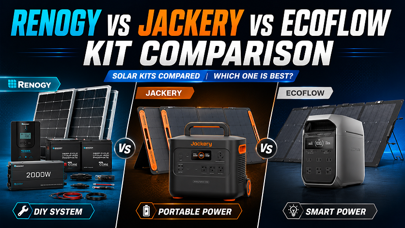 Renogy vs Jackery vs EcoFlow solar brand comparison 2026 — DIY kits vs portable power stations