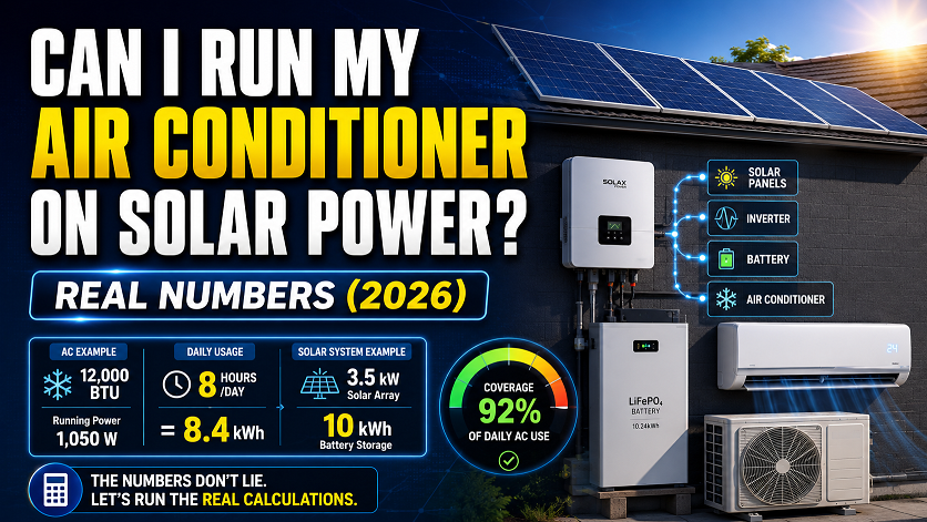 Can I run my air conditioner on solar power — window AC, mini-split, RV AC solar sizing 2026